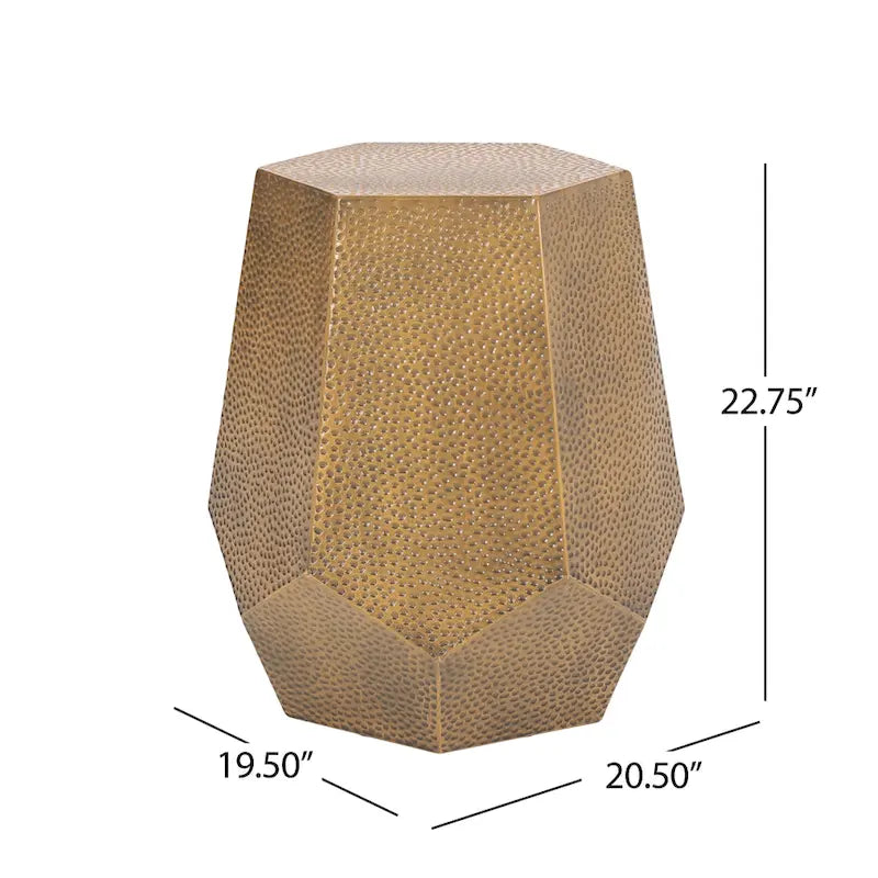 Mesa auxiliar geométrica de hierro martillado en oro/plata/bronce antiguo cepillado, 1 pieza