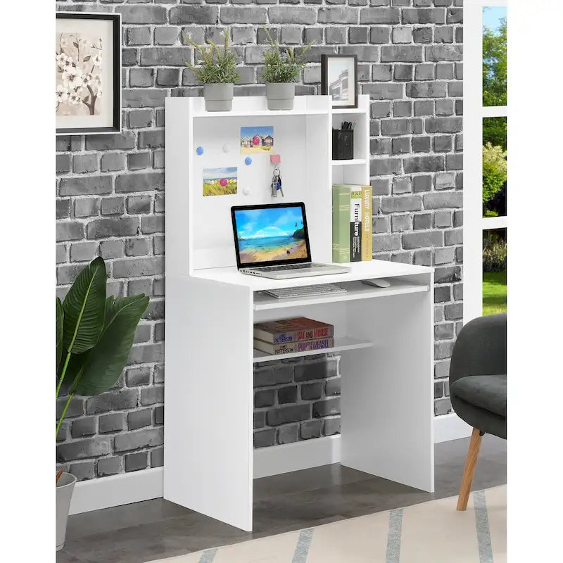Escritorio de estudiante con tablón de anuncios magnético y estantes – Negro / Blanco / Barnwood, Individual