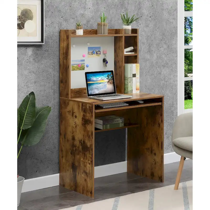 Escritorio de estudiante con tablón de anuncios magnético y estantes – Negro / Blanco / Barnwood, Individual