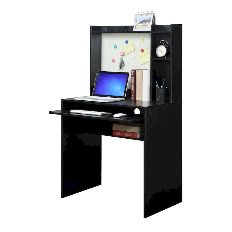 Escritorio de estudiante con tablón de anuncios magnético y estantes – Negro / Blanco / Barnwood, Individual
