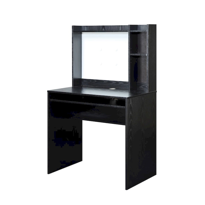 Escritorio de estudiante con tablón de anuncios magnético y estantes – Negro / Blanco / Barnwood, Individual