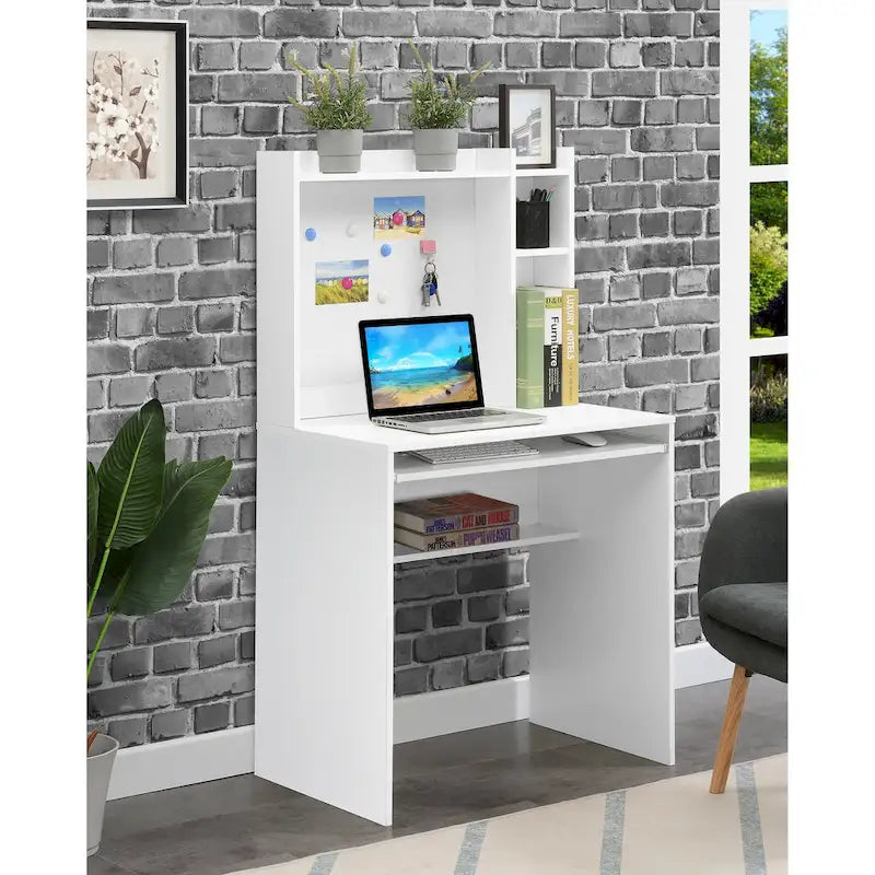 Escritorio de estudiante con tablón de anuncios magnético y estantes – Negro / Blanco / Barnwood, Individual
