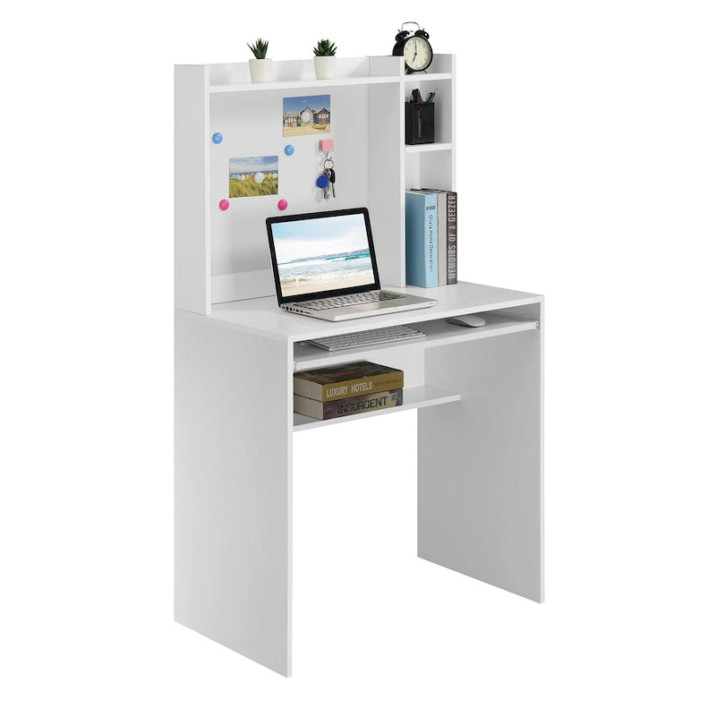 Escritorio de estudiante con tablón de anuncios magnético y estantes – Negro / Blanco / Barnwood, Individual