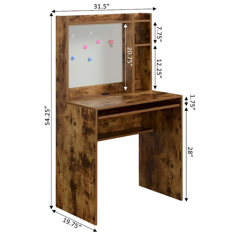 Escritorio de estudiante con tablón de anuncios magnético y estantes – Negro / Blanco / Barnwood, Individual