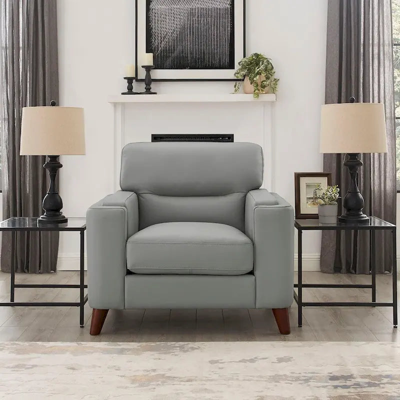 Sillón de cuero decorativo – Acero / Blanco Vainilla / Negro Charles / Gris Plateado | Asiento Individual
