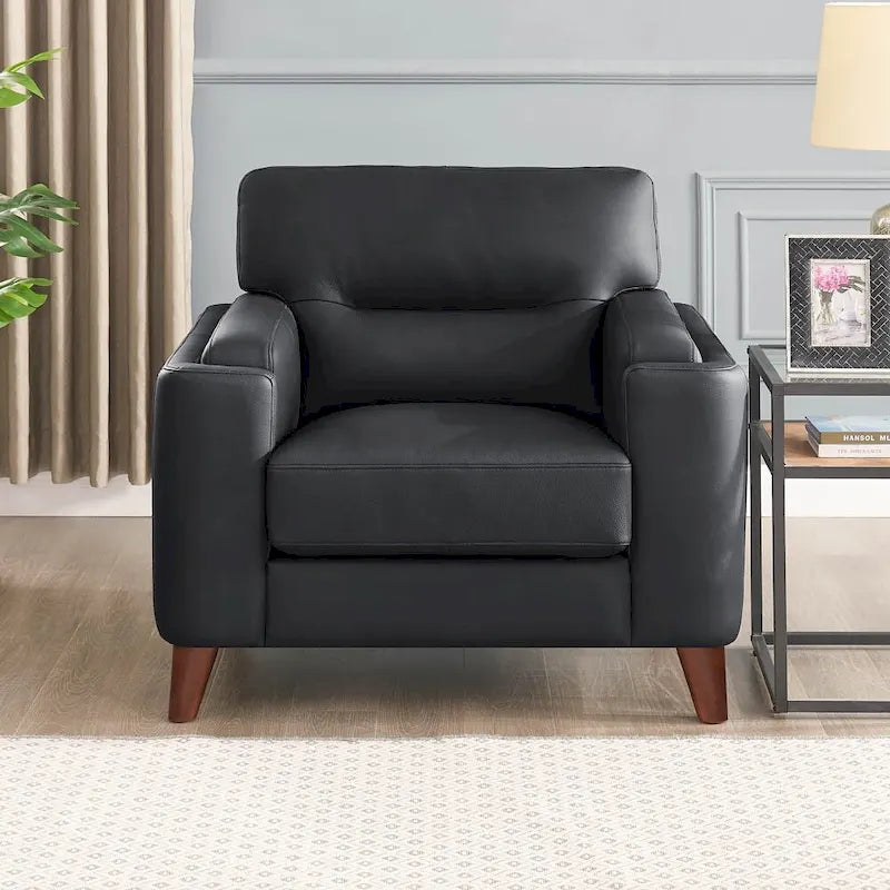 Sillón de cuero decorativo – Acero / Blanco Vainilla / Negro Charles / Gris Plateado | Asiento Individual