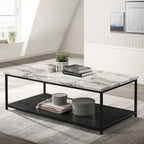 Mesa de centro contemporánea de 47" con 1 estante – Blanco / Roble rústico / Amarillo