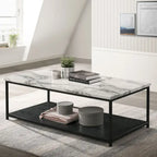 Mesa de centro contemporánea de 47" con 1 estante – Blanco / Roble rústico / Amarillo