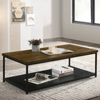 Mesa de centro contemporánea de 47" con 1 estante – Blanco / Roble rústico / Amarillo