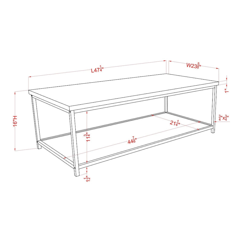 Mesa de centro contemporánea de 47" con 1 estante – Blanco / Roble rústico / Amarillo