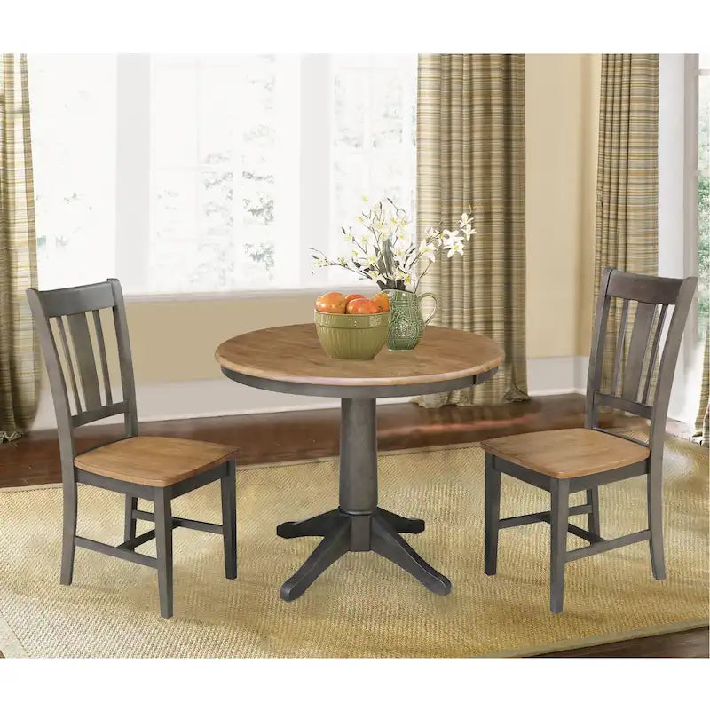 Juego de comedor redondo extensible de nogal americano/carbón lavado y roble envejecido para 2-4 personas
