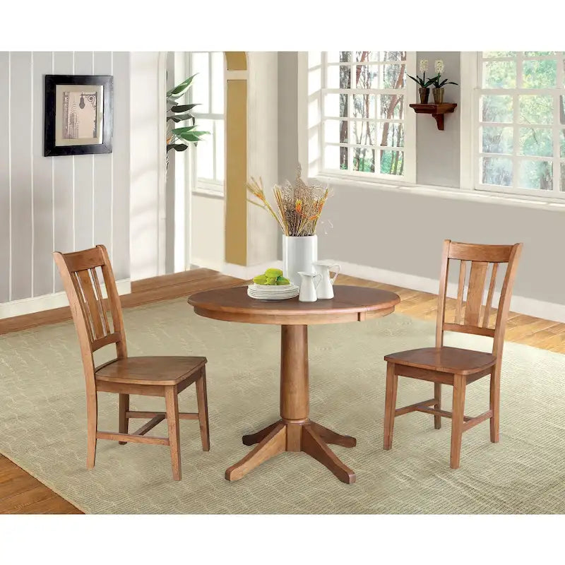 Juego de comedor redondo extensible de nogal americano/carbón lavado y roble envejecido para 2-4 personas
