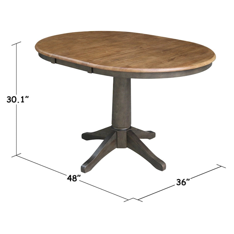 Juego de comedor redondo extensible de nogal americano/carbón lavado y roble envejecido para 2-4 personas