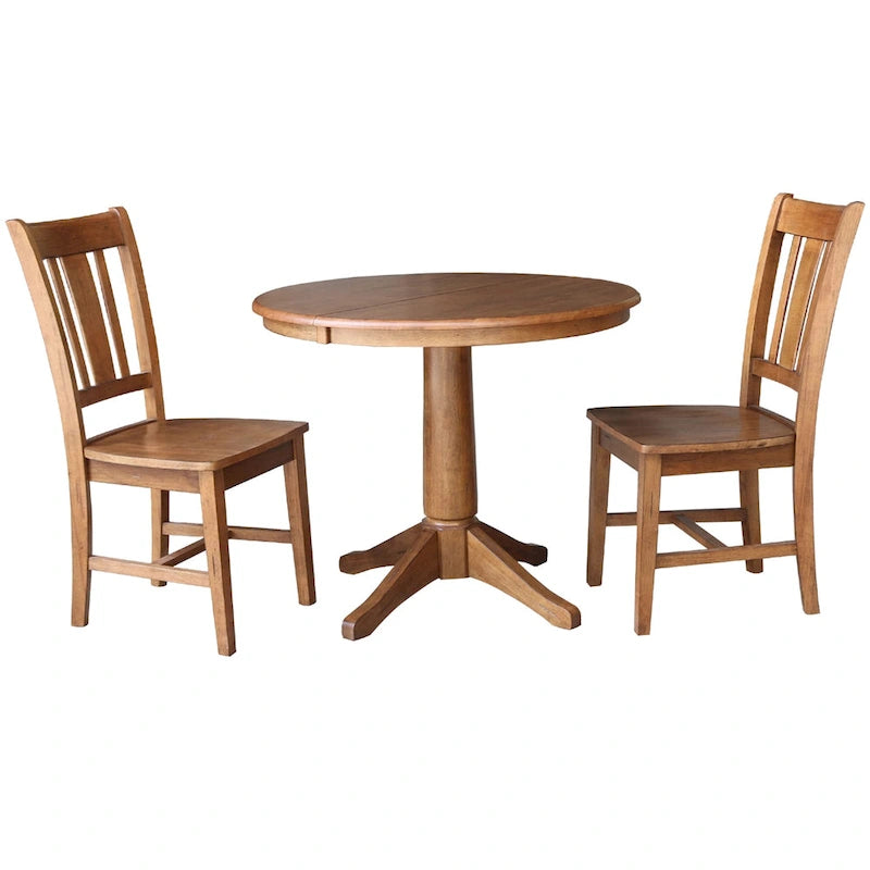 Juego de comedor redondo extensible de nogal americano/carbón lavado y roble envejecido para 2-4 personas