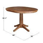 Juego de comedor redondo extensible de nogal americano/carbón lavado y roble envejecido para 2-4 personas