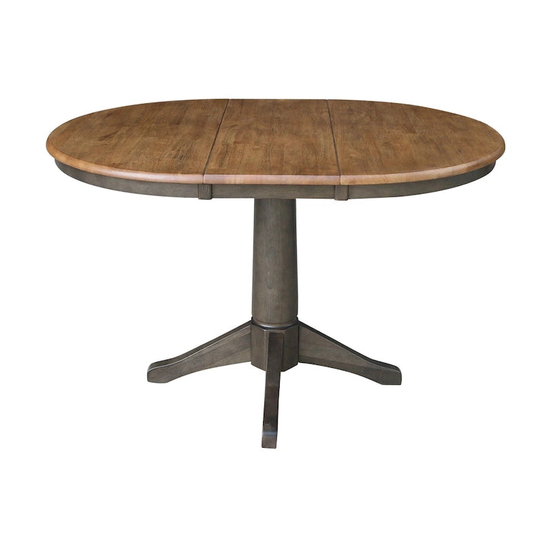 Juego de comedor redondo extensible de nogal americano/carbón lavado y roble envejecido para 2-4 personas