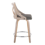 Taburete de mostrador giratorio con respaldo en forma de X, tela crema/gris y madera gris claro, juego de 2