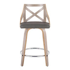 Taburete de mostrador giratorio con respaldo en forma de X, tela crema/gris y madera gris claro, juego de 2