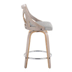 Taburete de mostrador giratorio con respaldo en forma de X, tela crema/gris y madera gris claro, juego de 2