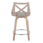 Taburete de mostrador giratorio con respaldo en forma de X, tela crema/gris y madera gris claro, juego de 2
