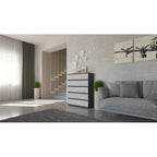 Cómoda de 5 cajones – Roble campestre / Blanco / Gris, Almacenamiento para dormitorio individual