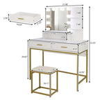 Tocador Grande, Escritorio de Tocador para Mujeres, Niñas, Dormitorio (Blanco, Negro)
