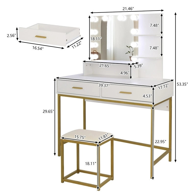 Tocador Grande, Escritorio de Tocador para Mujeres, Niñas, Dormitorio (Blanco, Negro)