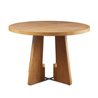 Mesa de comedor redonda de pacana, base en X abierta, para 4 personas