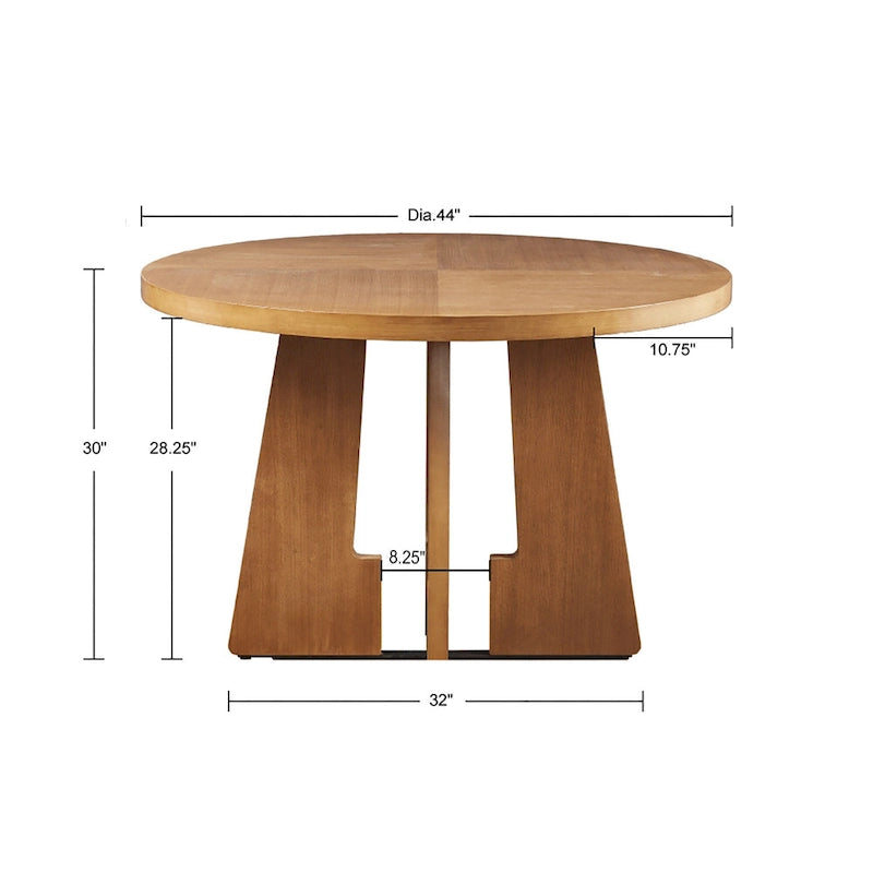 Mesa de comedor redonda de pacana, base en X abierta, para 4 personas