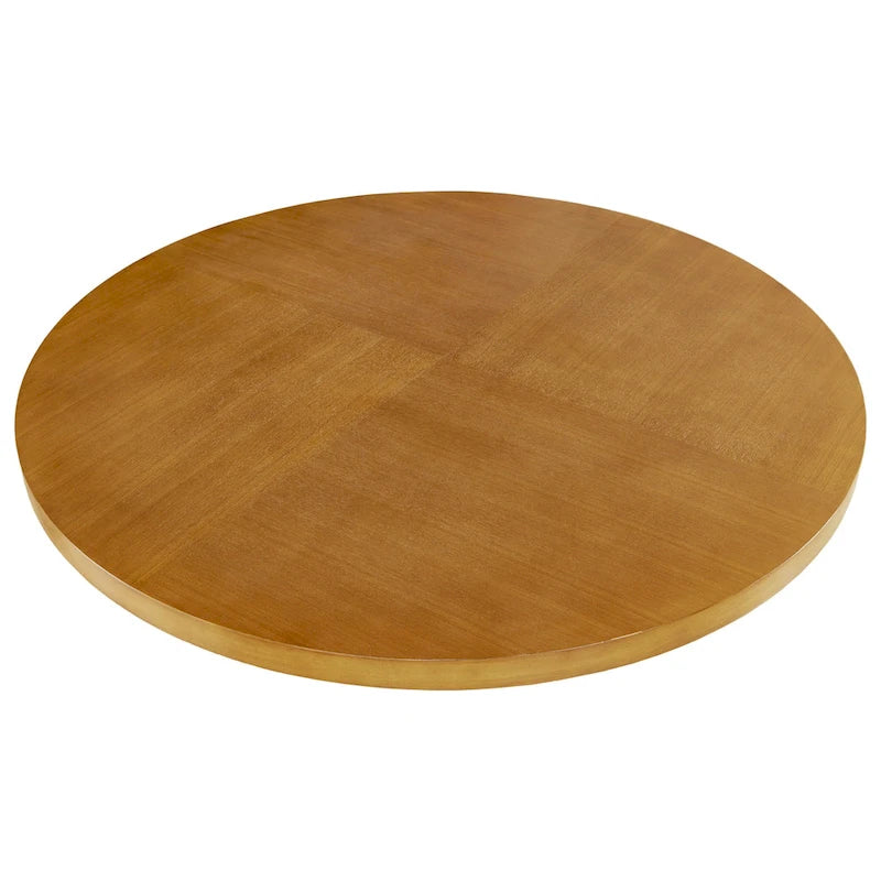 Mesa de comedor redonda de pacana, base en X abierta, para 4 personas