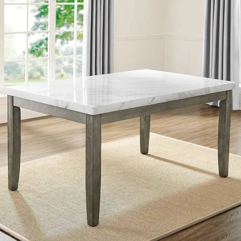 Juego de comedor con encimera de mármol gris envejecido, 7 asientos