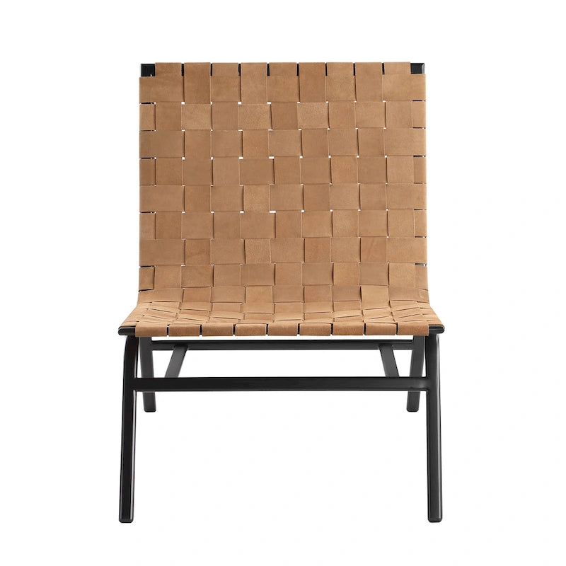Sillón Individual de Piel Marrón Tejida