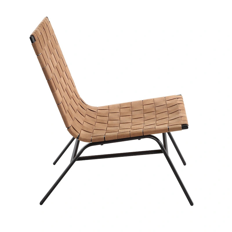 Sillón Individual de Piel Marrón Tejida