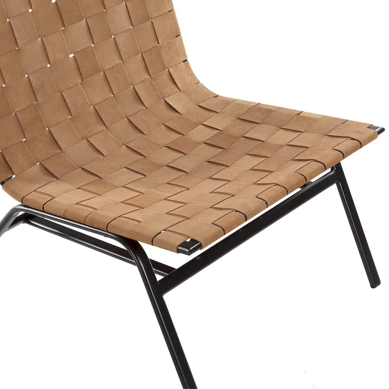 Sillón Individual de Piel Marrón Tejida
