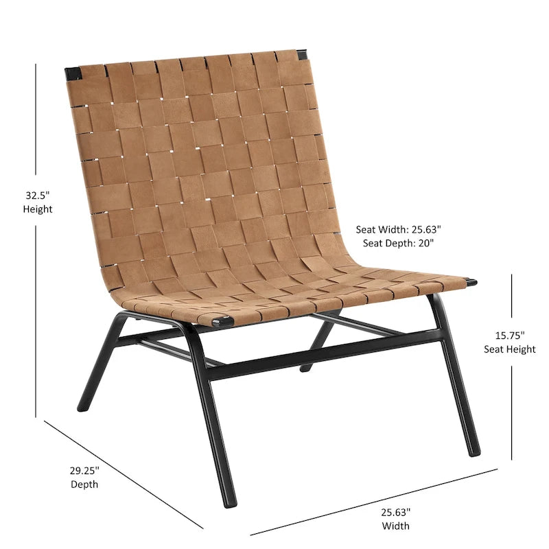 Sillón Individual de Piel Marrón Tejida
