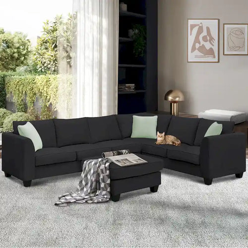 Sofás seccionales de 112*87 pulgadas para salas de estar, sofás modulares seccionales de 7 asientos con 3 cojines, color negro