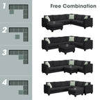 Sofás seccionales de 112*87 pulgadas para salas de estar, sofás modulares seccionales de 7 asientos con 3 cojines, color negro