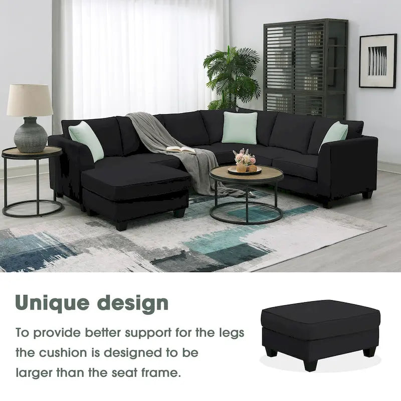 Sofás seccionales de 112*87 pulgadas para salas de estar, sofás modulares seccionales de 7 asientos con 3 cojines, color negro