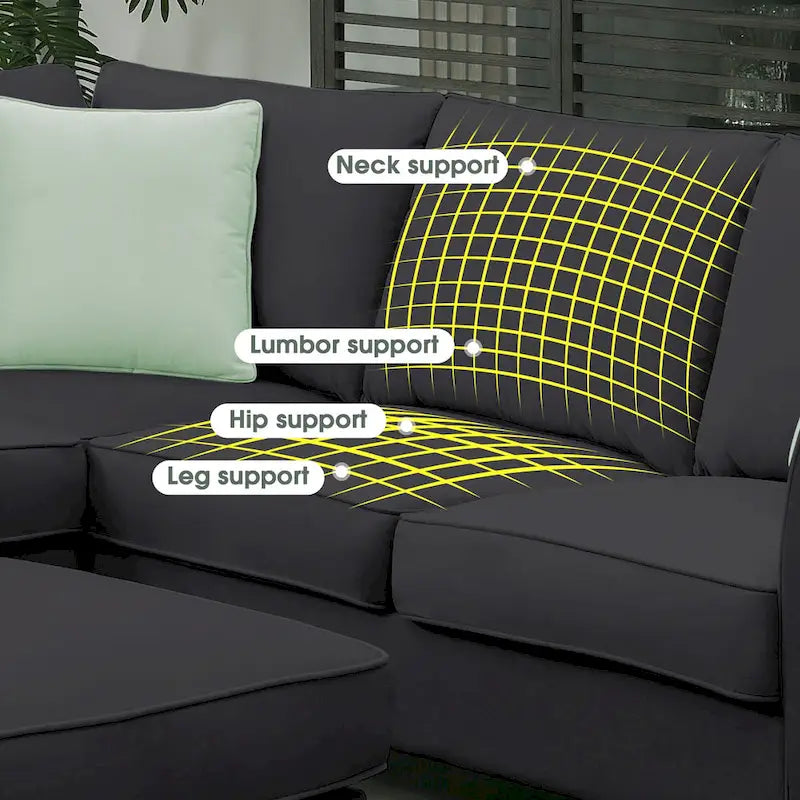 Sofás seccionales de 112*87 pulgadas para salas de estar, sofás modulares seccionales de 7 asientos con 3 cojines, color negro
