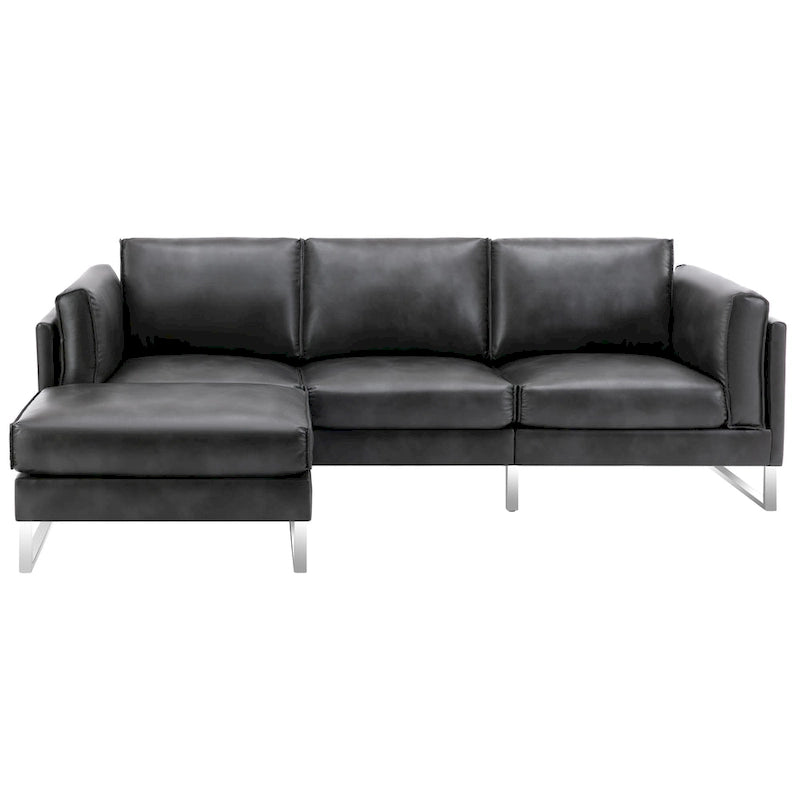 Sofá seccional en forma de L de piel sintética, blanco/gris/marrón, con capacidad para 3-4 personas
