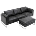 Sofá seccional en forma de L de piel sintética, blanco/gris/marrón, con capacidad para 3-4 personas