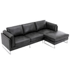 Sofá seccional en forma de L de piel sintética, blanco/gris/marrón, con capacidad para 3-4 personas