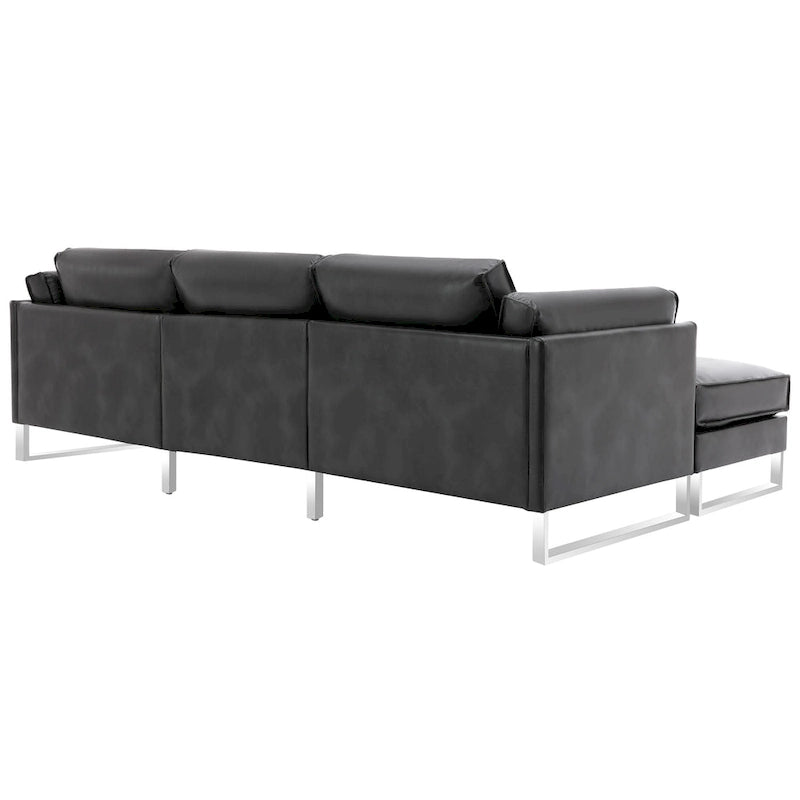 Sofá seccional en forma de L de piel sintética, blanco/gris/marrón, con capacidad para 3-4 personas