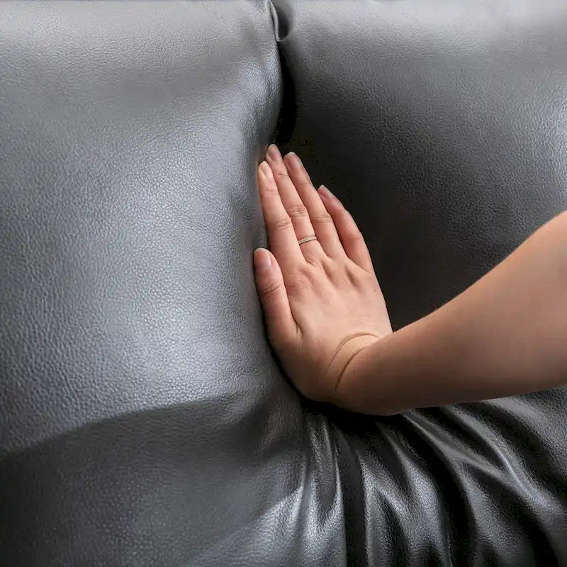 Sofá seccional en forma de L de piel sintética, blanco/gris/marrón, con capacidad para 3-4 personas