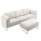 Sofá seccional en forma de L de piel sintética, blanco/gris/marrón, con capacidad para 3-4 personas
