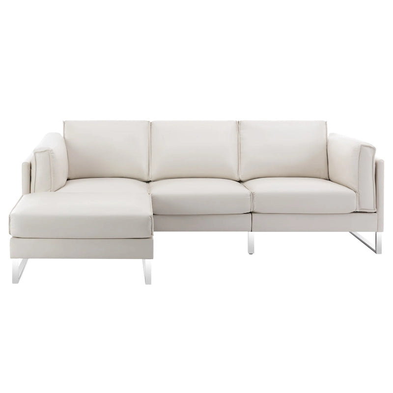 Sofá seccional en forma de L de piel sintética, blanco/gris/marrón, con capacidad para 3-4 personas