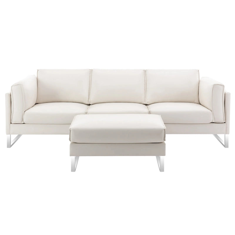 Sofá seccional en forma de L de piel sintética, blanco/gris/marrón, con capacidad para 3-4 personas