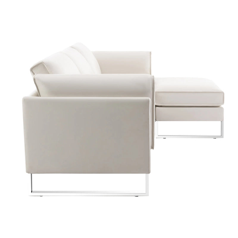 Sofá seccional en forma de L de piel sintética, blanco/gris/marrón, con capacidad para 3-4 personas