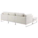 Sofá seccional en forma de L de piel sintética, blanco/gris/marrón, con capacidad para 3-4 personas