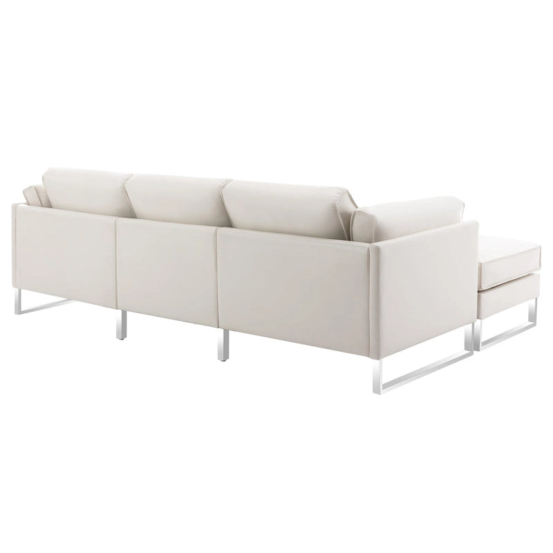Sofá seccional en forma de L de piel sintética, blanco/gris/marrón, con capacidad para 3-4 personas